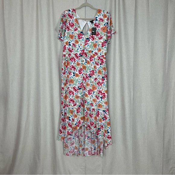 Torrid Floral Hi-low Flutter Sleeve Ivory Gauze Button Front Tea-Length Dress 3X - Picture 6 of 15
